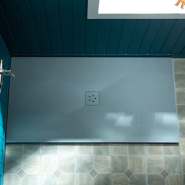 WOODBRIDGE 47.75 in. L x 32 in. W Alcove Shower Pan Base with Center Drain in Grey