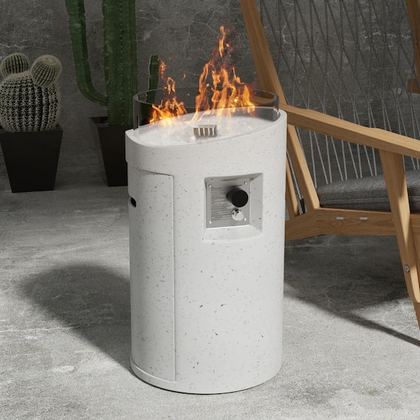 Cesicia 22 in. 40,000 BTU Concrete Propane Outdoor Fire Pit Table with Lid