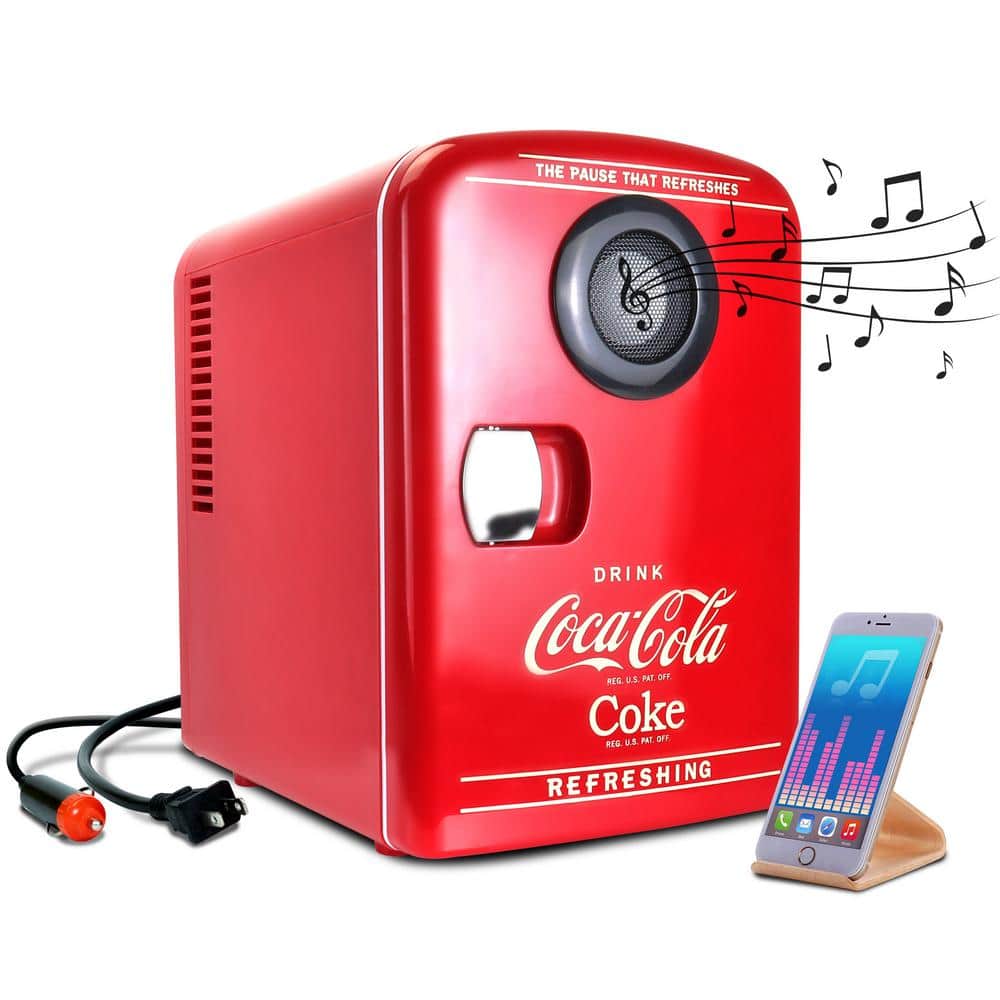 Coca-Cola 4L Portable Cooler/Warmer with Bluetooth Speaker, Includes 12V and AC Cords, 6 Can, Red -  KWC4-BT
