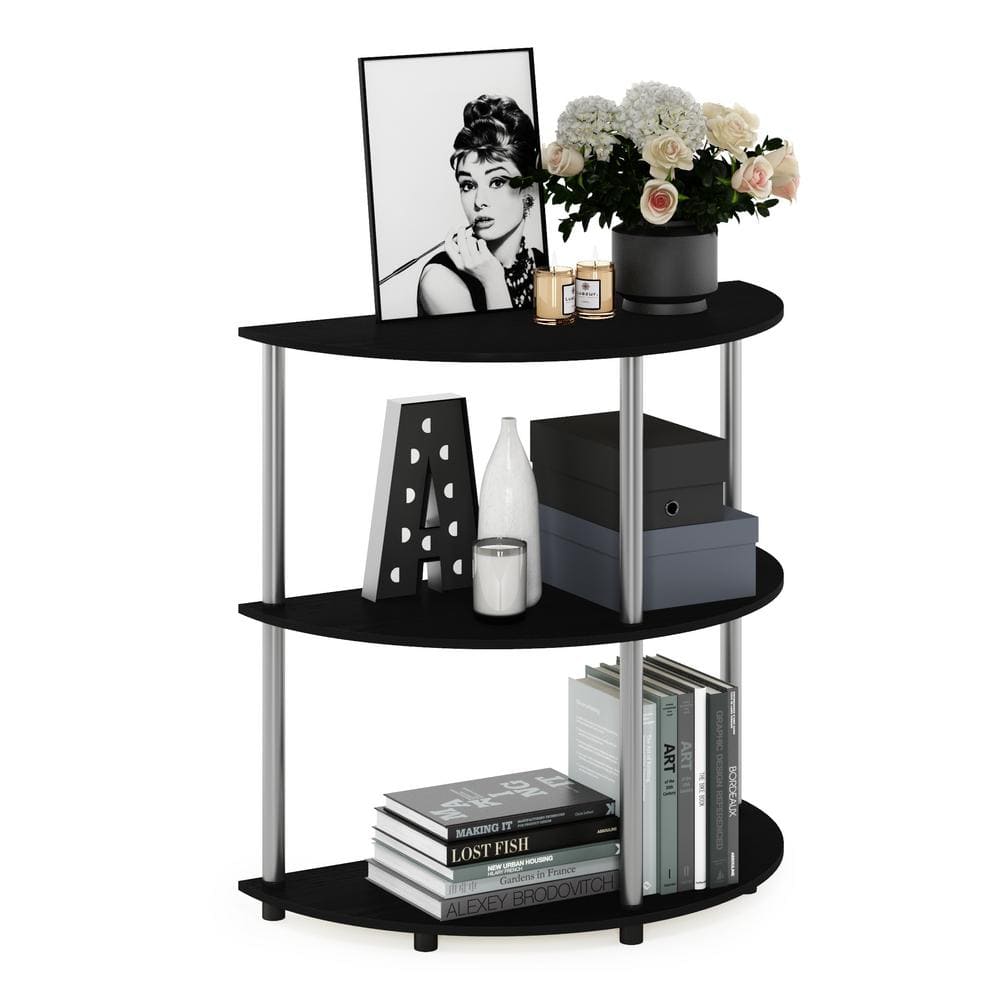 Frans Black Oak and Stainless Steel Half-Circle Console Table with Storage
