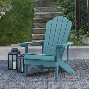 Light Blue Outdoor Patio Reclining Slat Polyethylene Plastic Adirondack Chair