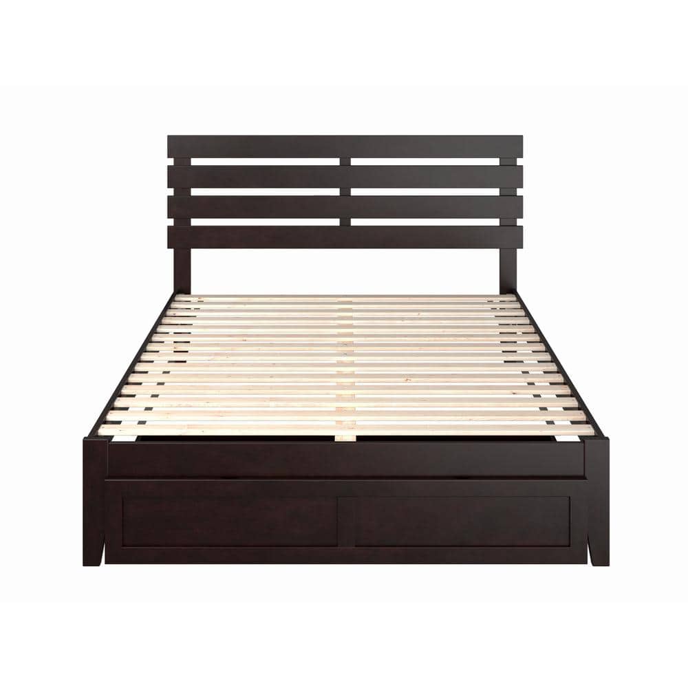 Espresso Queen Wood Platform Bed with Storage Drawer