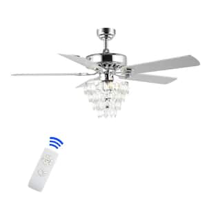 Mindy 52 in. 3-Light Glam Modern Crystal Shade Indoor LED Ceiling Fan with Remote, Chrome