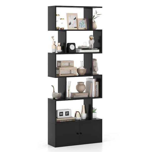 Costway 72 in. Tall Black Engineered Wood 5-Shelf Etagere Bookcase with Cabinet and Anti-Tip Device