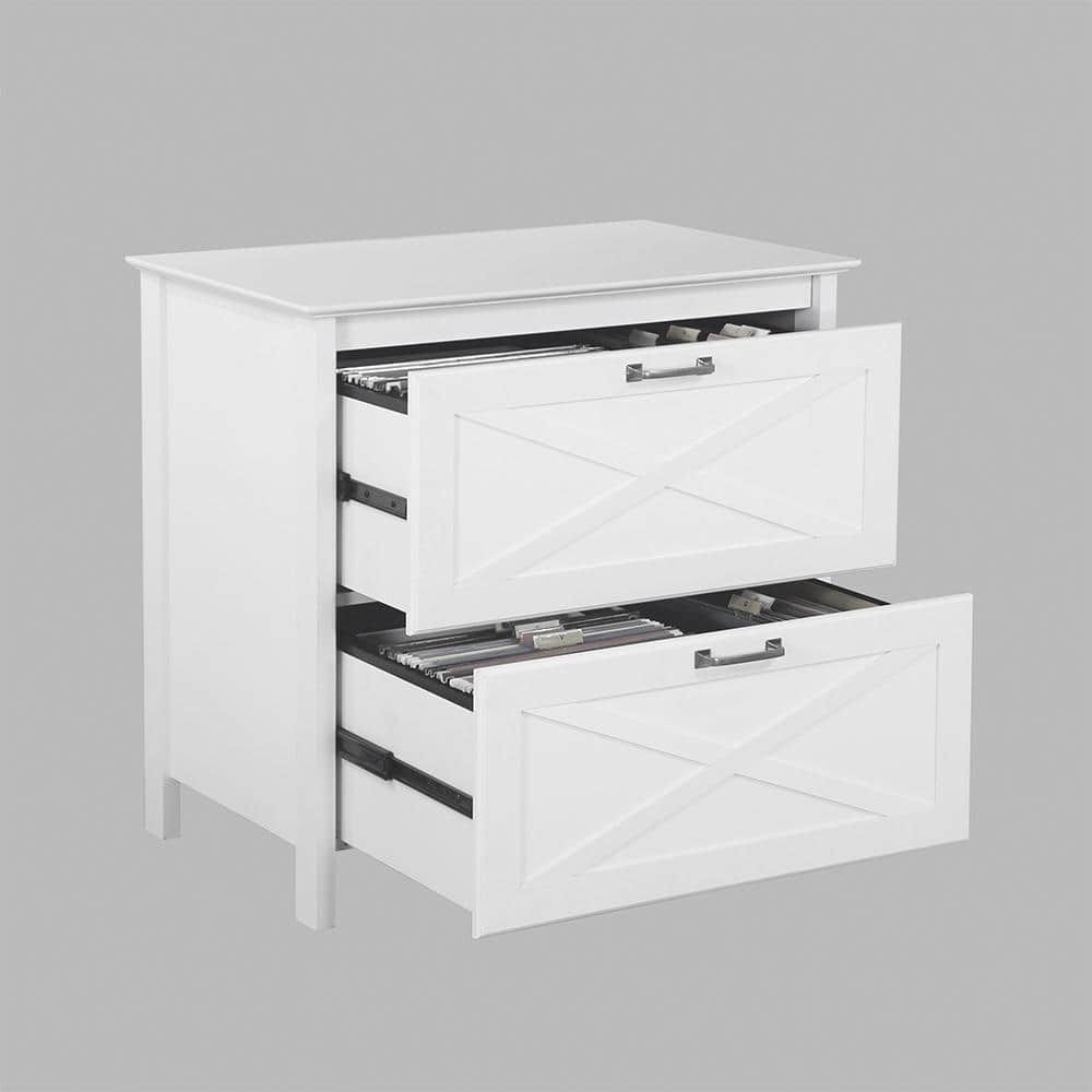 White 2-Drawer Lateral File Cabinet with Farmhouse Design