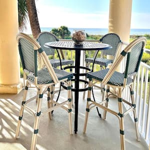 French Stackable Wicker Outdoor Bar Stools Bar Height in Light Blue (2-Pack)