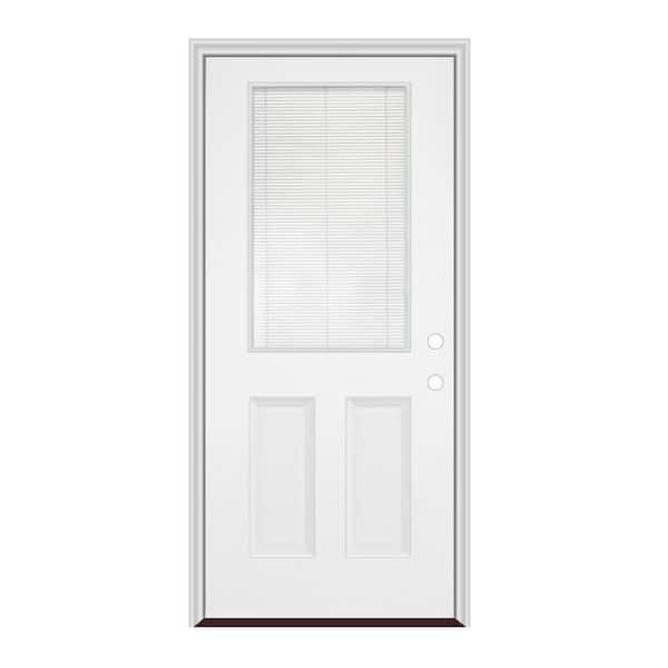 32 in. x 80 in. Left-Hand/Inswing 1/2 Lite w/ Blinds Clear Glass Pre-Finished Steel Prehung Front Door w/ PVC Frame