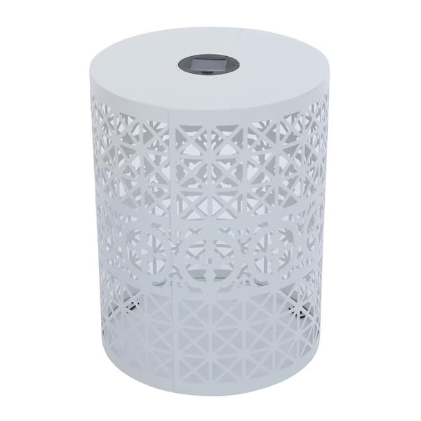 Unbranded White Round Metal Outdoor Side Table with Solar Powered Light for Garden Backyard Patio
