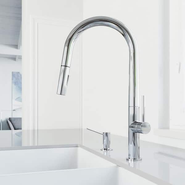 VIGO Greenwich Single Handle Pull-Down Sprayer Kitchen Faucet Set with Soap Dispenser in Chrome