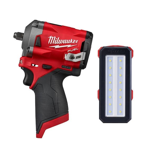 Milwaukee M12 FUEL 12V Lithium-Ion Brushless Cordless Stubby 3/8 in. Impact Wrench with M12 Rover Flood Light