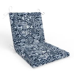 Nautical 21 x 40.5 Deep Seating Outdoor Dining Chair Rounded Corners Seat Cushion with Ties in Seagate Marine