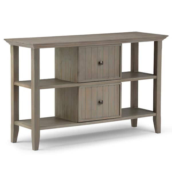 Simpli Home Acadian 48 in. Distressed Gray Standard Rectangle Wood Console Table with Cabinet