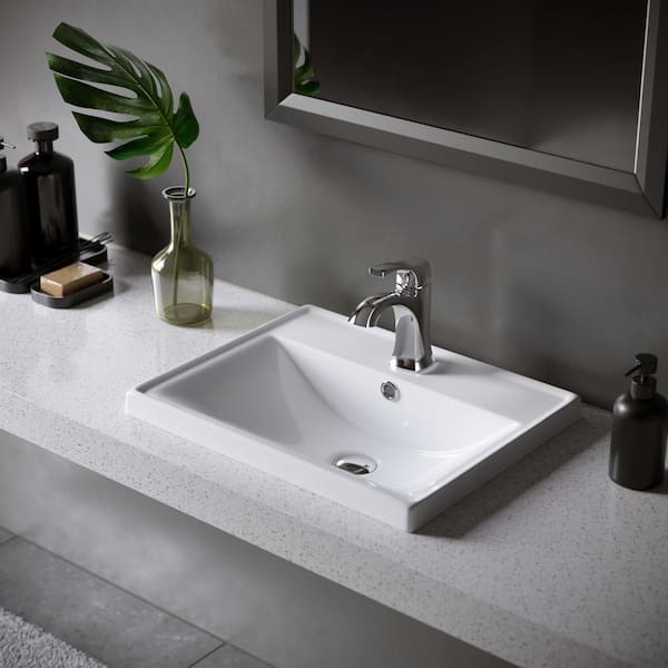 Valera 20 in. Top Mount Vitreous China Bathroom Sink in White with Overflow Drain