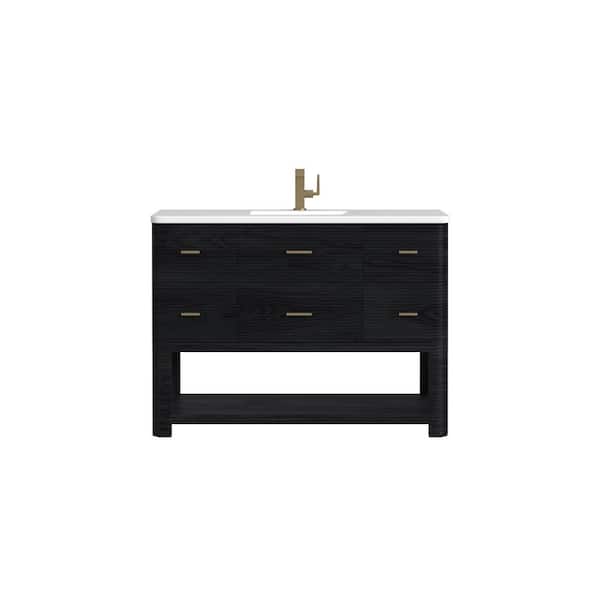 James Martin Vanities Lucian 48.0 in. W x 21.5 in. D x 36 in. H Single Bathroom Vanity Carbon Oak and White Zeus Quartz Top