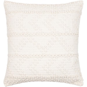 Naomh White Striped Textured Down 22 in. x 22 in. Throw Pillow