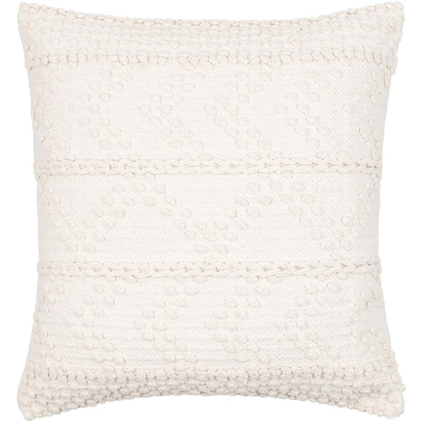 Livabliss Naomh White Striped Textured Down 22 in. x 22 in. Throw Pillow