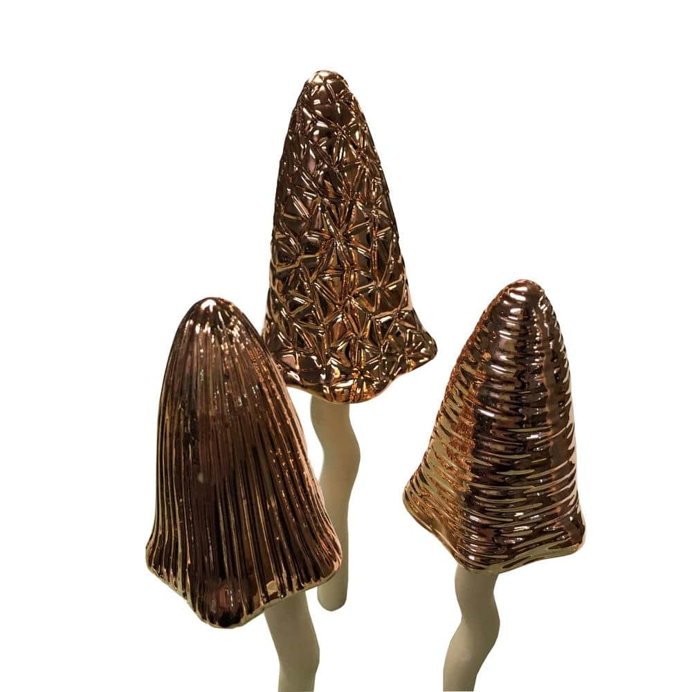 Glazed Ceramic Copper Toadstools Decorative Garden Stakes (3-Piece Set)