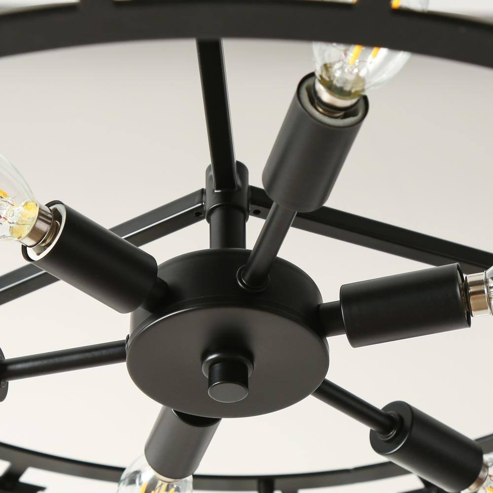 Modern Black Crystal 6-Light Drum Chandelier with Clear Crystals