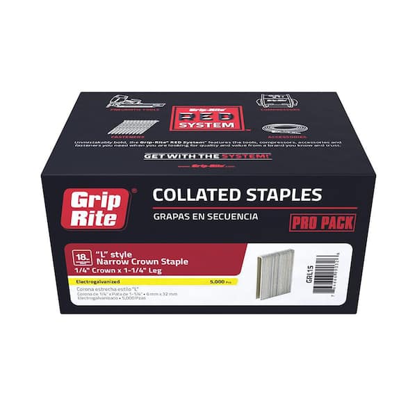 Grip-Rite 1-1/4 in. x 1/4 in. 18-Gauge Electrogalvanized L Style Narrow Crown Staples (5,000 Per Box)