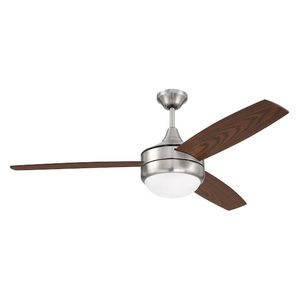 CRAFTMADE Phaze II 52 in. Indoor Brushed Nickel Finish Ceiling Fan, Integrated Single Light Kit & 4-Speed Wall Control Included