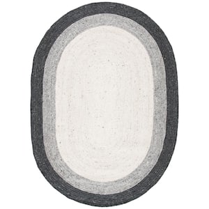 Braided Gray/Ivory 4 ft. x 6 ft. Oval Solid Area Rug