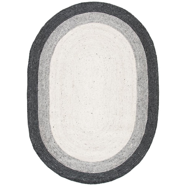 SAFAVIEH Braided Gray/Ivory 4 ft. x 6 ft. Oval Solid Area Rug