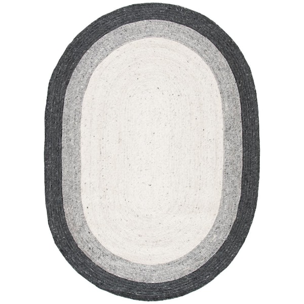 Braided Gray/Ivory 8 ft. x 10 ft. Oval Solid Area Rug