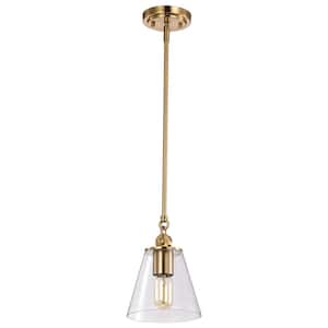 Dover 60-Watt 1-Light Vintage Brass Shaded Small Pendant Light with Clear Glass Shade and No Bulbs Included