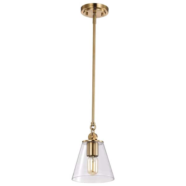Dover 60-Watt 1-Light Vintage Brass Shaded Small Pendant Light with Clear Glass Shade and No Bulbs Included