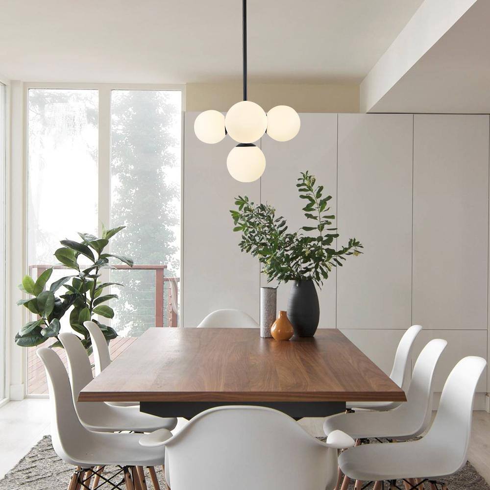 Matte Black Linear Sputnik Chandelier with Frosted Glass Globes