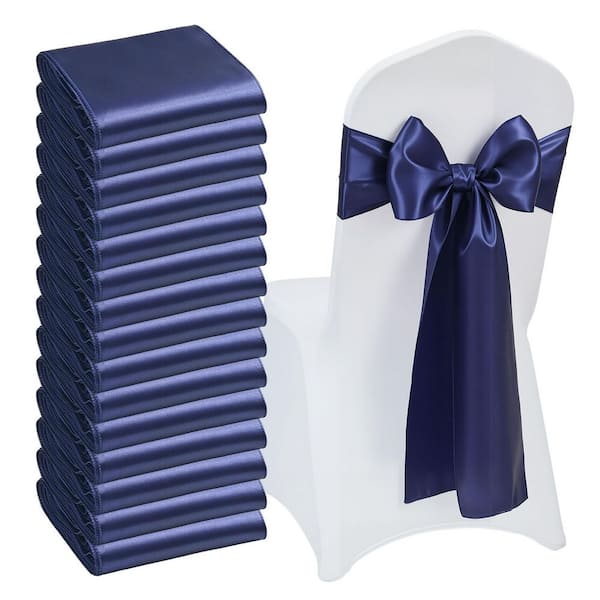 50-Pcs Satin Chair Sashes Bows Cover, 7 x 108 in. Navy Blue Ribbon Ties, Wedding Ceremony Party Decoration, 2025 Update
