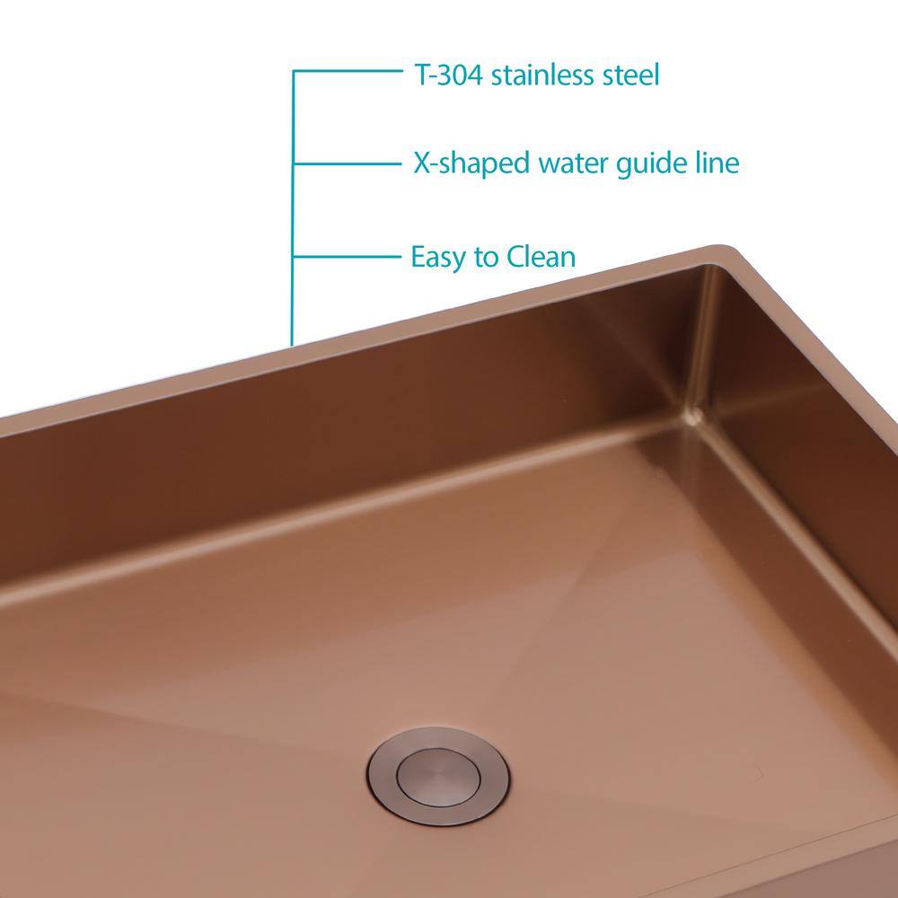19" Rose Gold Stainless Steel Rectangular Bathroom Sink with Pop-Up Drain