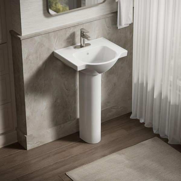 Veer 21 in. Vitreous China Pedestal Combo Bathroom Sink in White with Overflow Drain