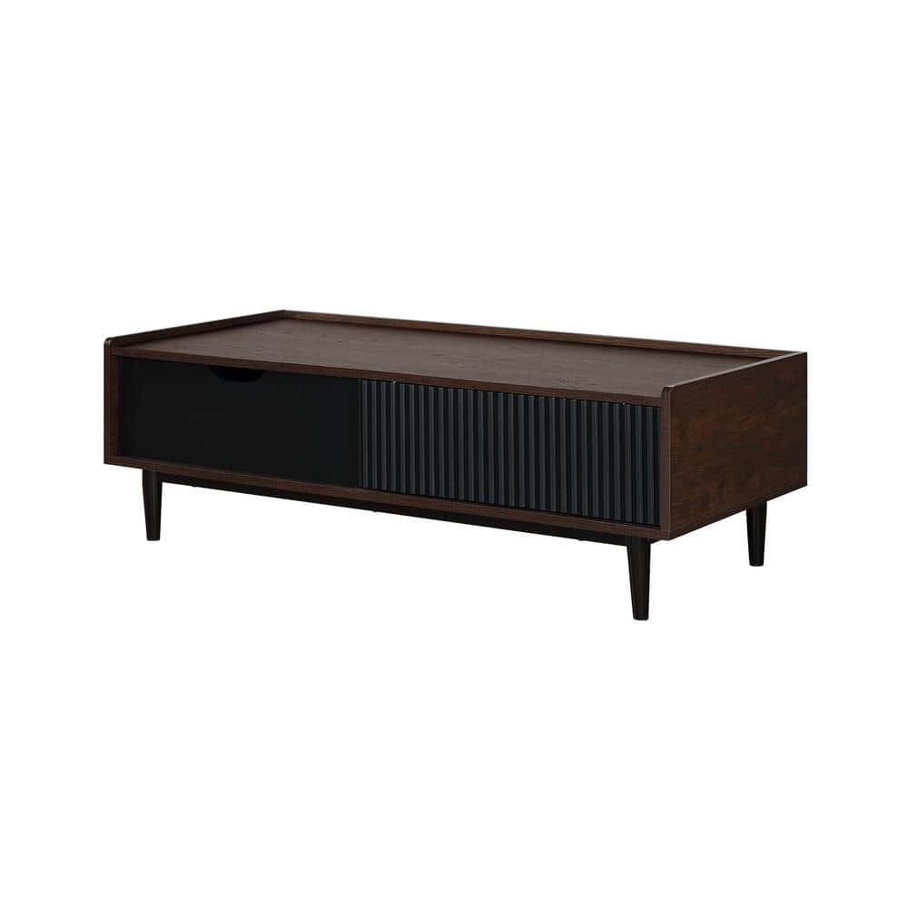 Duane Dark Brown and Black Ribbed Wood Coffee Table with Storage