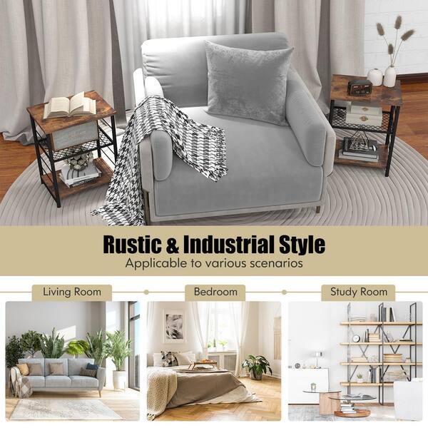 Gymax 15.in. W 3-Tier Side Table Industrial Rectangle End Table w
