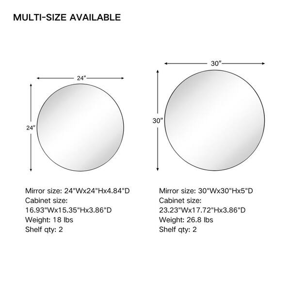 TEHOME 30 in. W x 30 in. H Surface Mount Round Circle Bathroom Metal Framed Medicine Cabinet with Mirror in Matt Black