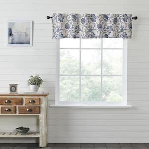 Dorset Floral 60 in. L x 16. W Cotton Valance in Creme Navy Royal Blue