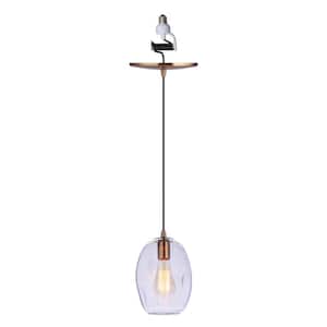 Instant Pendant Light 6 In. Satin Brass Recessed Light Conversion Kit with Clear Artisan Glass Shade