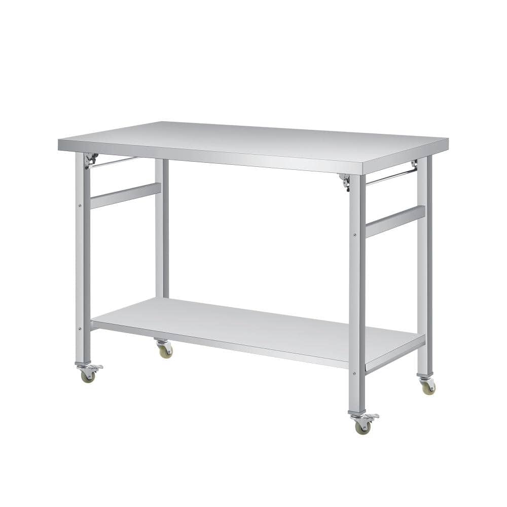 "48x24"" Stainless Folding Dining Table, Double-Tier, Adj Undershelf, Lock Casters, 920lbs, Kitchen/Restaurant/Garage" price history on PriceWatchPro