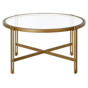 Inez 32 in. Brass Round Glass Coffee Table