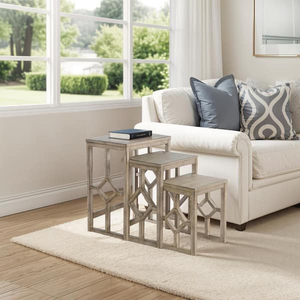 Benjara Rena 19 in. Pebble Brown Rectangle Wooden End Table