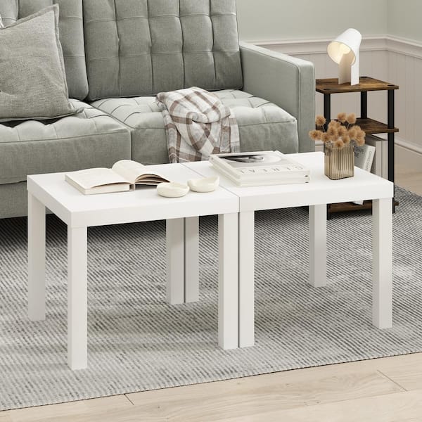 Furinno Classic 20.08 in. White Rectangle Wood Coffee Table (Set of 2)