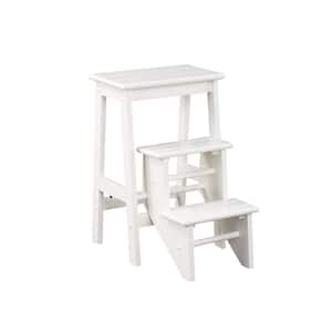 3-Step Classic White Wood Step Stool with Plank Tops and Safety Latch, 200 lb.