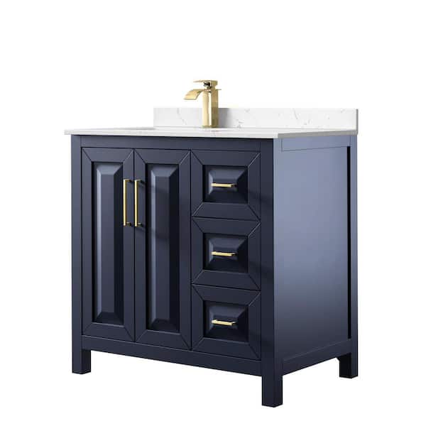 Wyndham Collection Daria 36 in. W x 22 in. D x 35.75 in. H Single Bath Vanity in Dark Blue with Carrara Cultured Marble Top