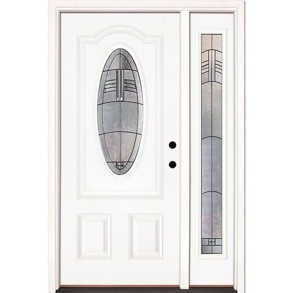 50.5 in.x81.625 in. Rochester Patina 3/4 Oval Lite Unfinished Smooth Left-Hand Fiberglass Prehung Front Door w/Sidelite