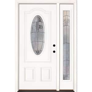 50.5 in.x81.625 in. Rochester Patina 3/4 Oval Lite Unfinished Smooth Left-Hand Fiberglass Prehung Front Door w/Sidelite