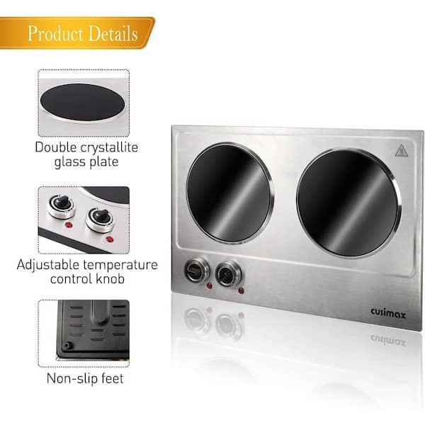 CUSIMAX Double Hot Plates Electric Burner, 1800W Countertop Cooktop with  Adjustable Temperature Control, Hot Plates for Cooking Portable Electric