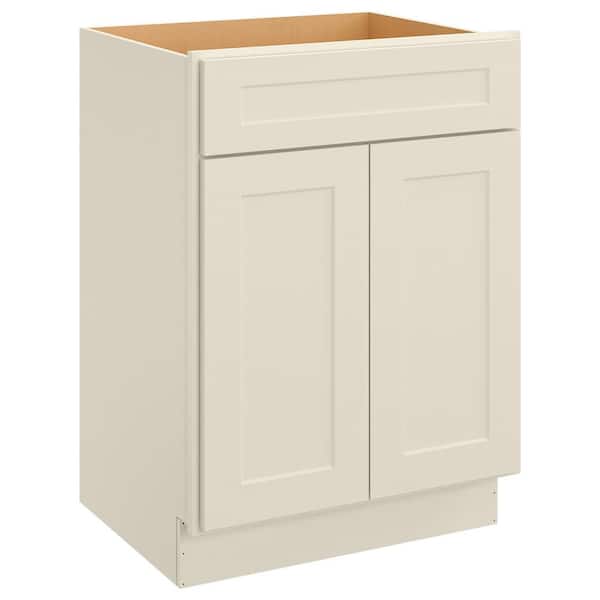HOMEIBRO 27 in. W X 21 in. D X 34.5 in. H Antique White Plywood Ready to Assemble Vanity Base Kitchen Cabinet without Top
