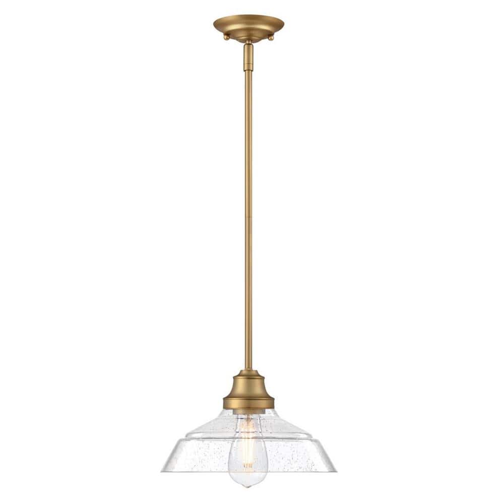 Brushed Brass Vintage Pendant Light with Clear Seeded Glass Shade