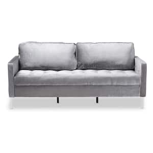 Clara 77.4 in. Gray Polyester 3-Seater Bridgewater Sofa with Square Arms